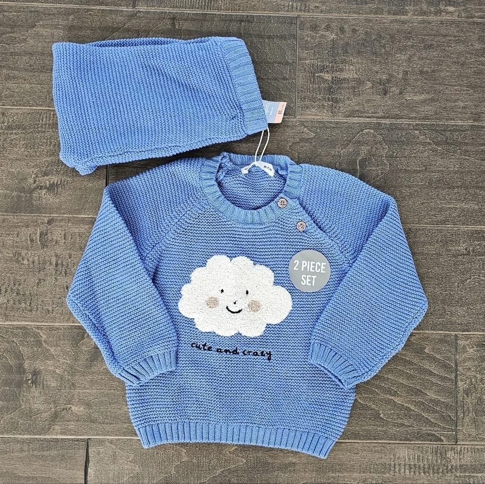 New Sinsay Cute and Crazy Baby Boy Knit Sweater Set Sz 9-12 Months